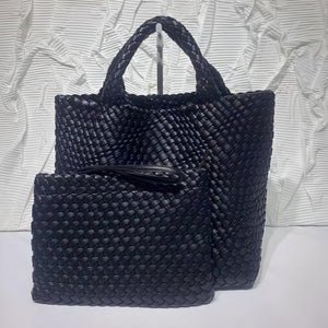 Soft PU Leather Woven Tote Handbag