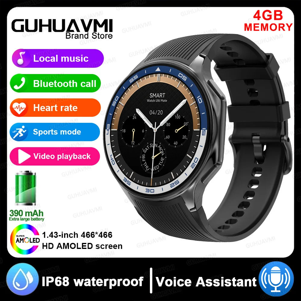 Men’s 32GB Smart Watch AMOLED 1.43'' Bluetooth Call Fitness