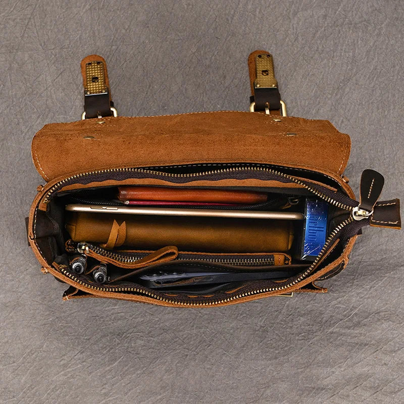 Vintage Crazy Horse Leather Men's Shoulder Crossbody Travel Bag