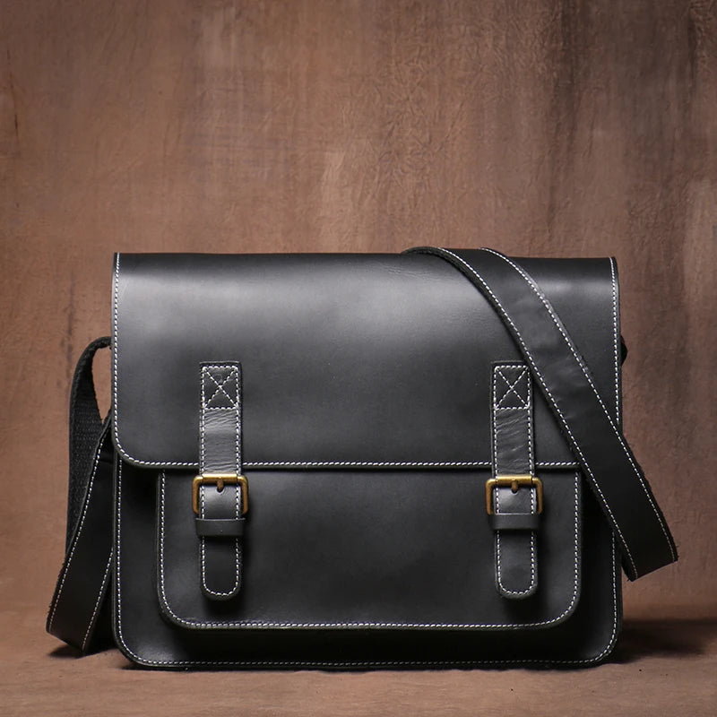 Retro Crazy Horse Leather Messenger Bag Crossbody Satchel