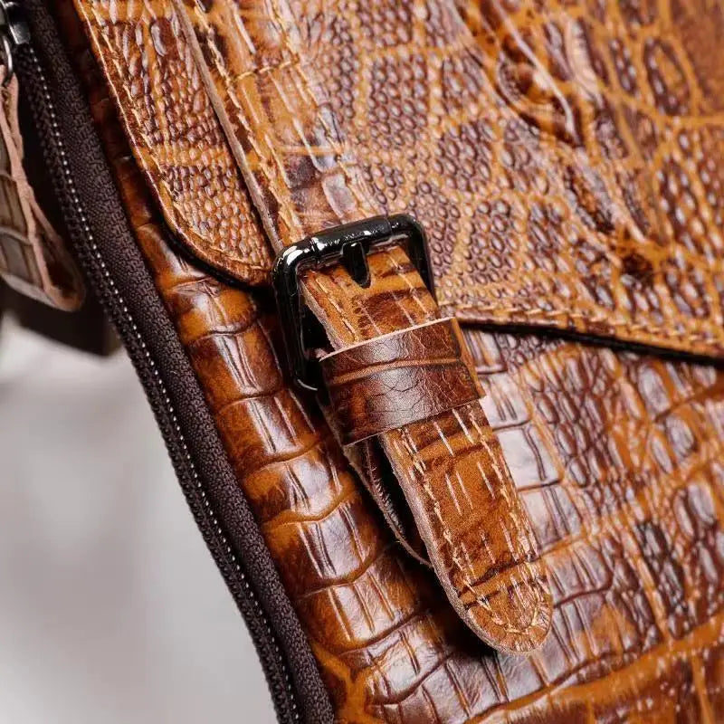 Alligator Crocodile Pattern Men’s Cow Leather Shoulder Bag