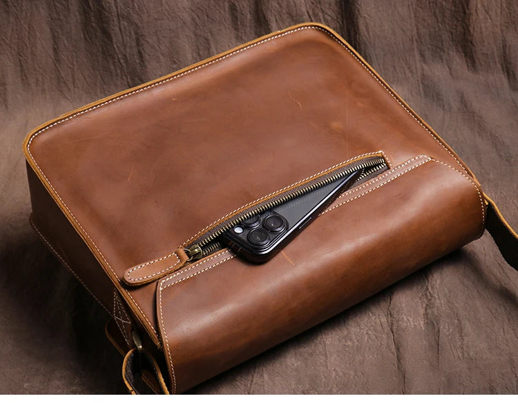 Retro Crazy Horse Leather Messenger Bag Crossbody Satchel