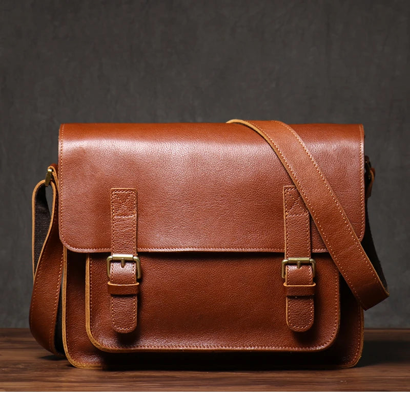 Retro Crazy Horse Leather Messenger Bag Crossbody Satchel