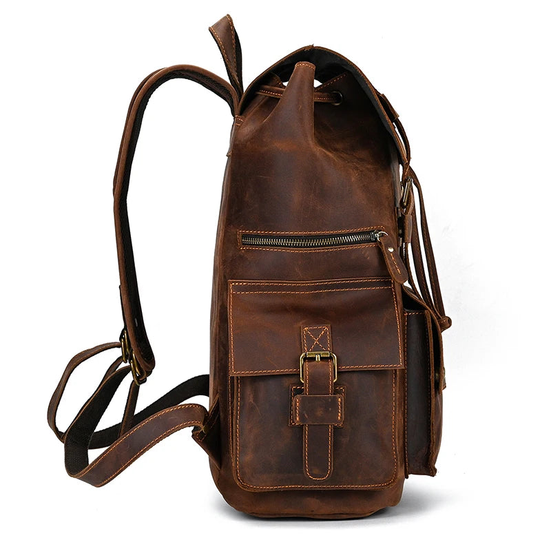 Vintage Crazy Horse Leather Backpack 15.6" Laptop Travel Daypack for Men