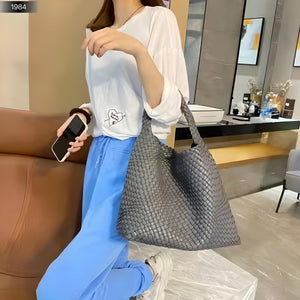 Soft PU Leather Woven Tote Handbag