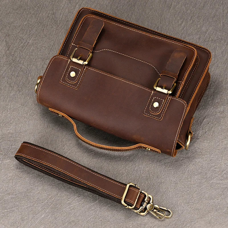 Vintage Crazy Horse Leather Men's Shoulder Crossbody Travel Bag