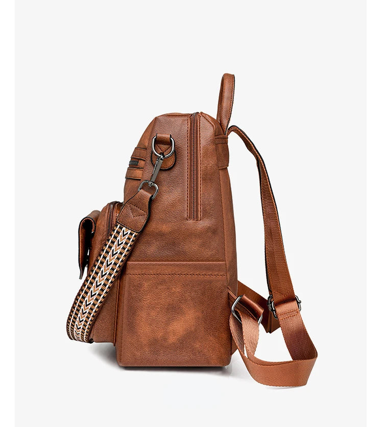 Large Leather Backpack for Women Travel Fashion Shoulder Bag With Tassel Purse