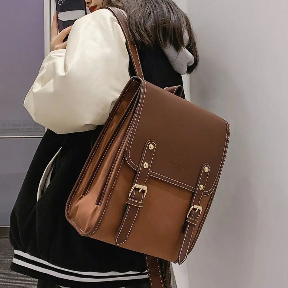 Japanese PU Leather School Laptop Backpack – Stylish Travel Bag for Students