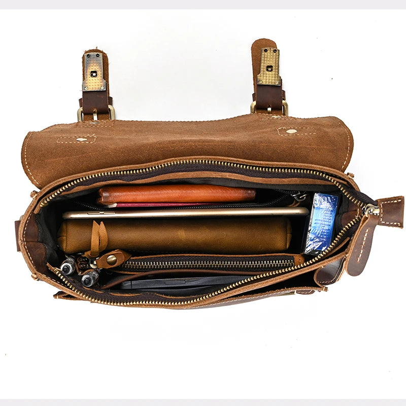 Vintage Crazy Horse Leather Men's Shoulder Crossbody Travel Bag
