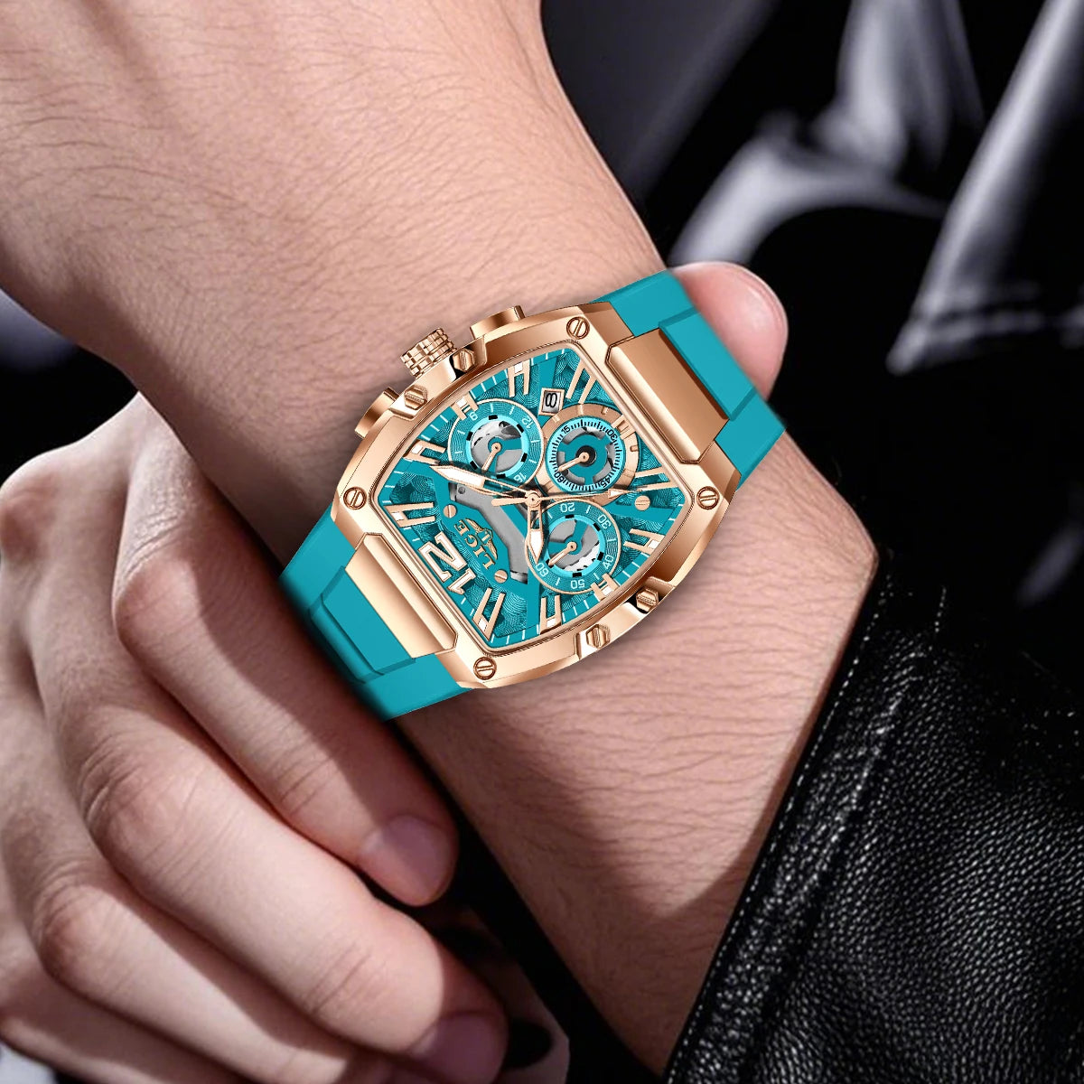 Men’s Sport Chronograph Watch with Calendar & Silicone Strap Quartz