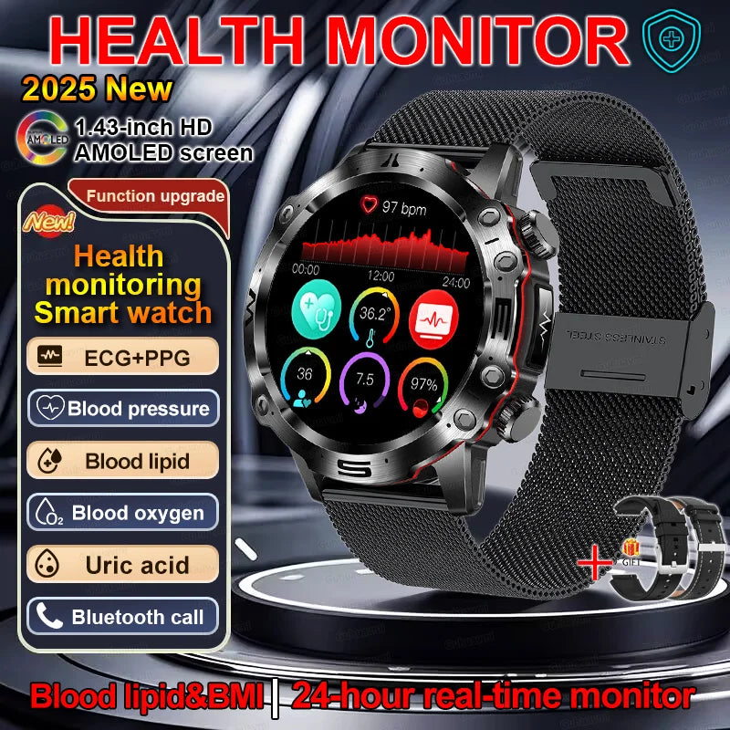 Smartwatch for Men – Health Tracker with ECG, BP, SpO2, Uric Acid