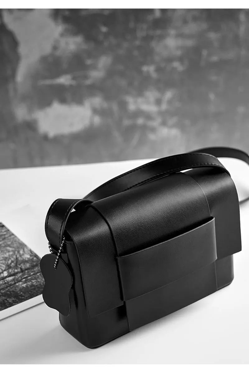 Soft Leather Crossbody Shoulder Bag – Woven Square Tofu Style, Fashionable