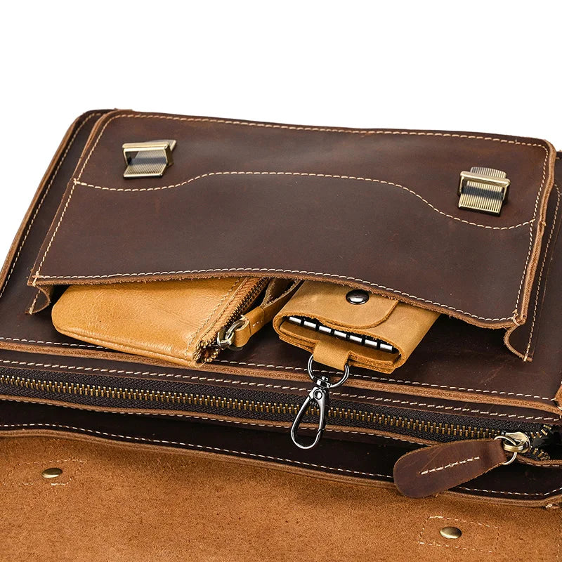 Vintage Crazy Horse Leather Men's Shoulder Crossbody Travel Bag