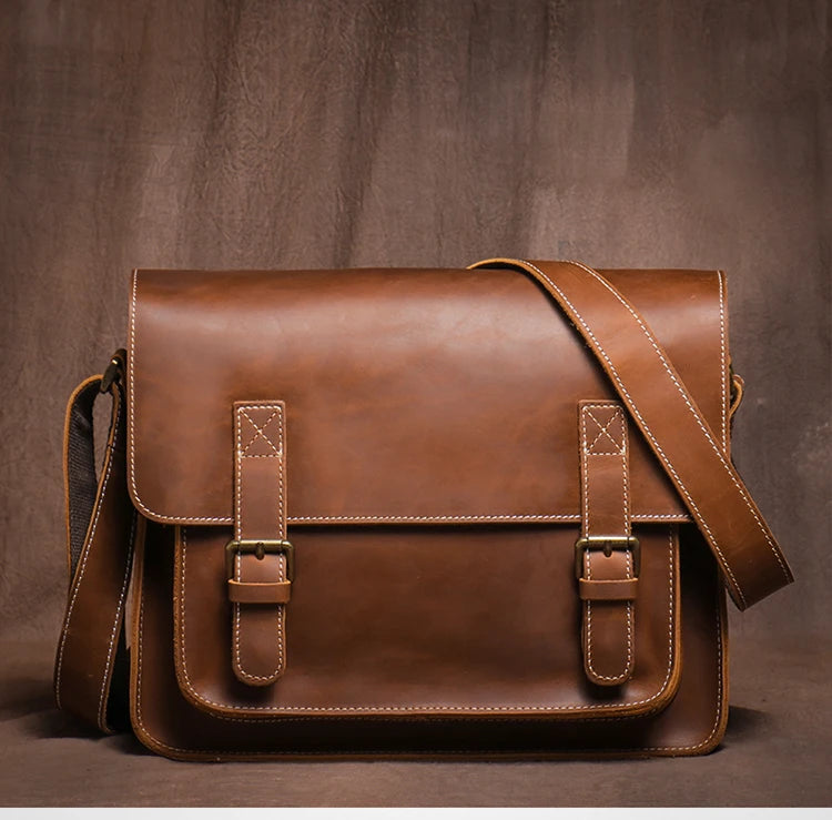 Retro Crazy Horse Leather Messenger Bag Crossbody Satchel