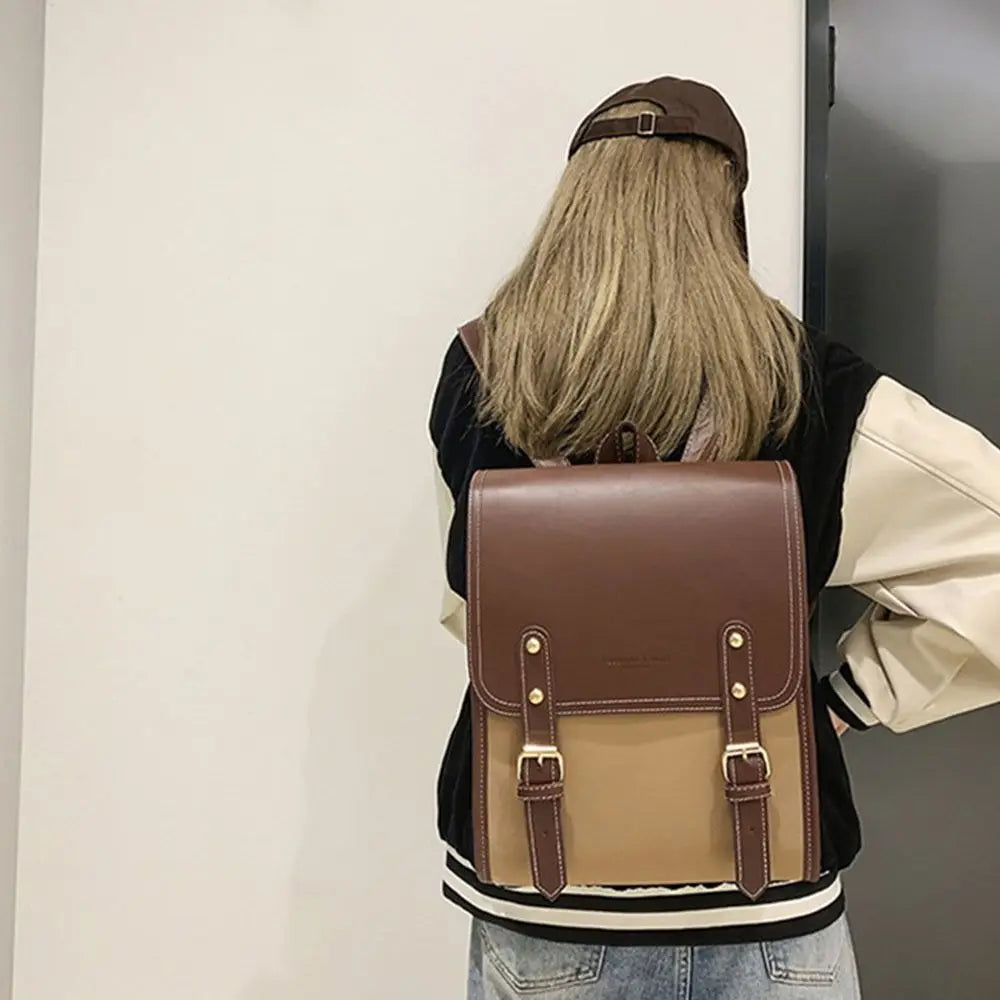 Japanese PU Leather School Laptop Backpack – Stylish Travel Bag for Students