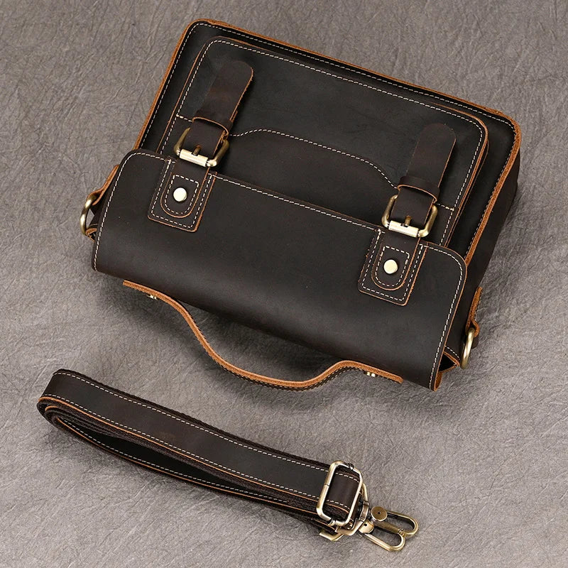 Vintage Crazy Horse Leather Men's Shoulder Crossbody Travel Bag