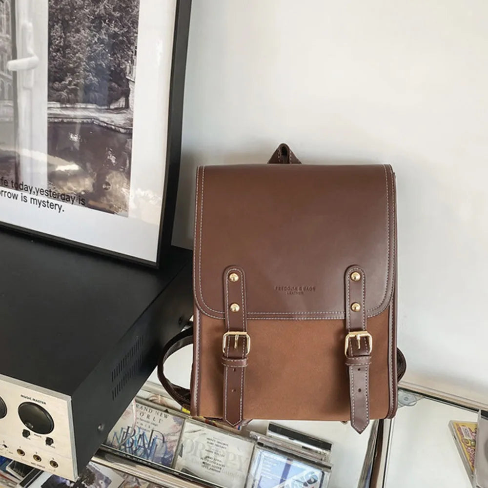 Japanese PU Leather School Laptop Backpack – Stylish Travel Bag for Students