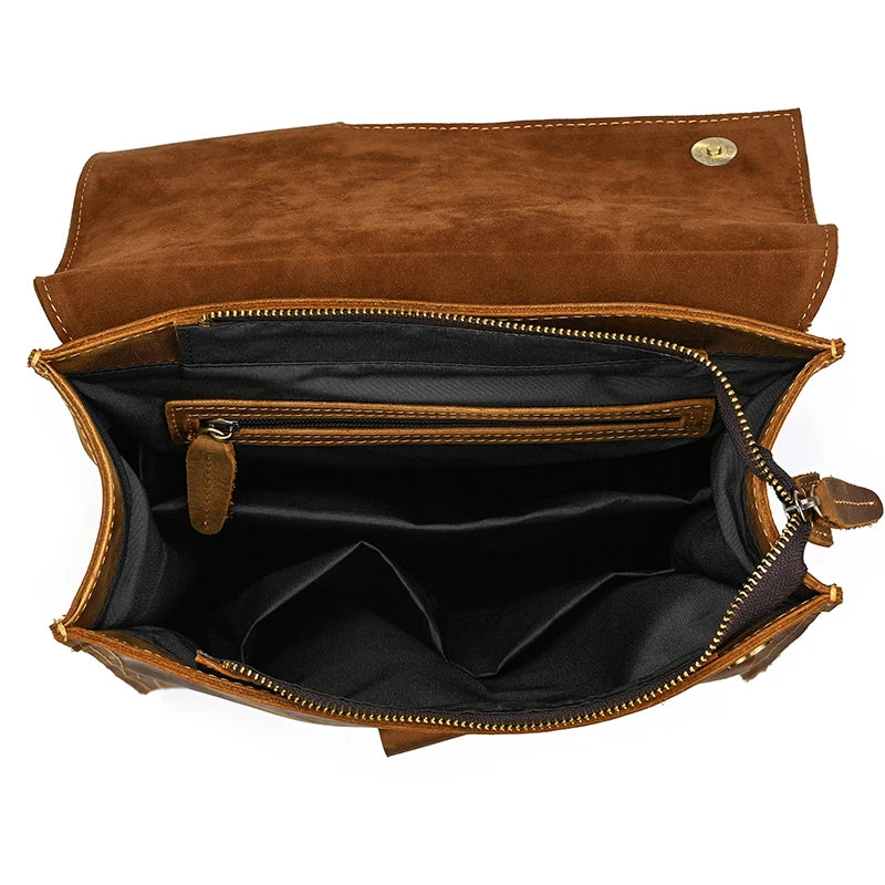 Vintage Crazy Horse Leather Backpack for Men – 15" Laptop Business Travel Bag