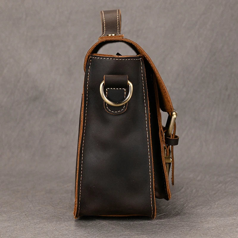 Vintage Crazy Horse Leather Men's Shoulder Crossbody Travel Bag