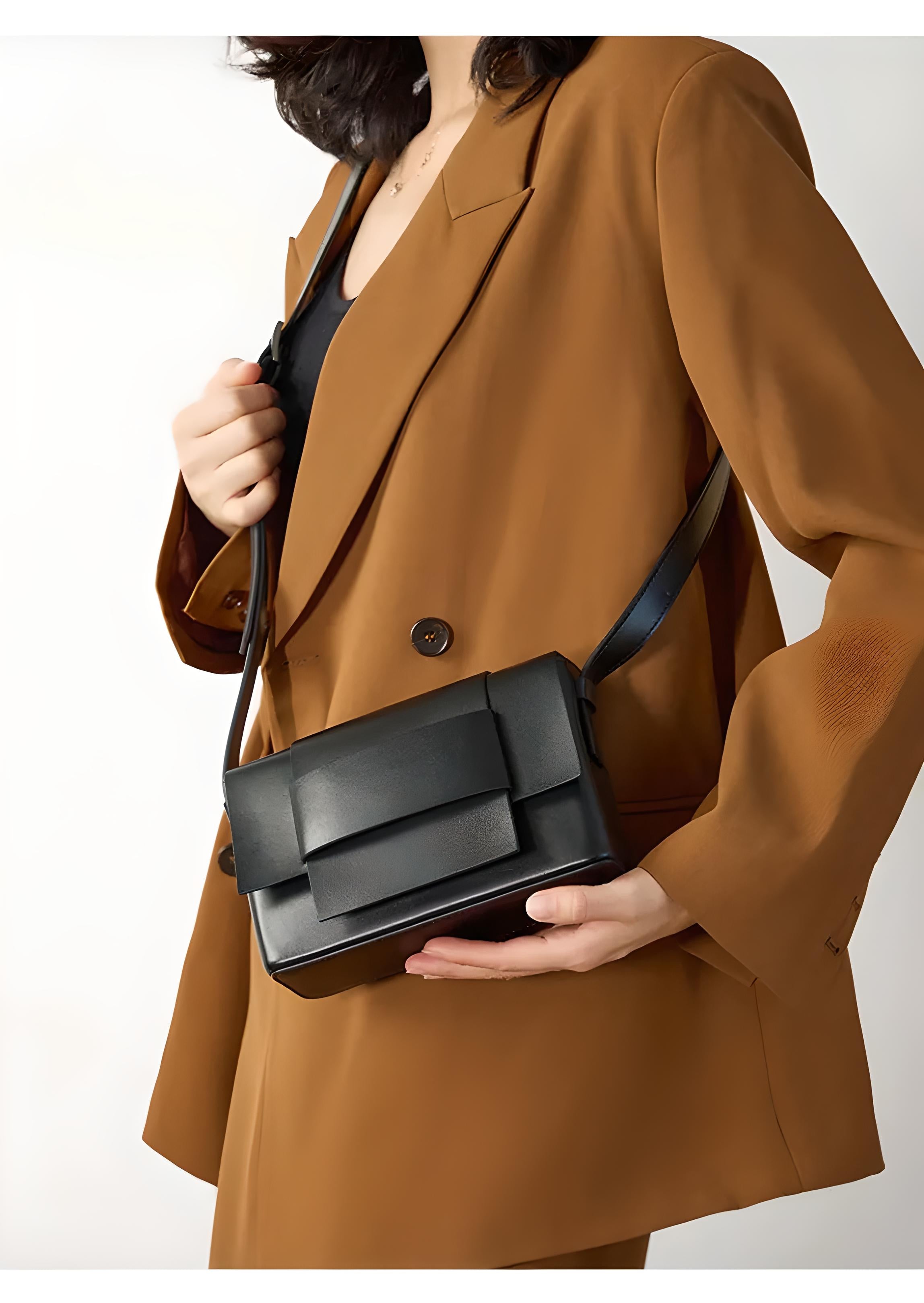 Soft Leather Crossbody Shoulder Bag – Woven Square Tofu Style, Fashionable