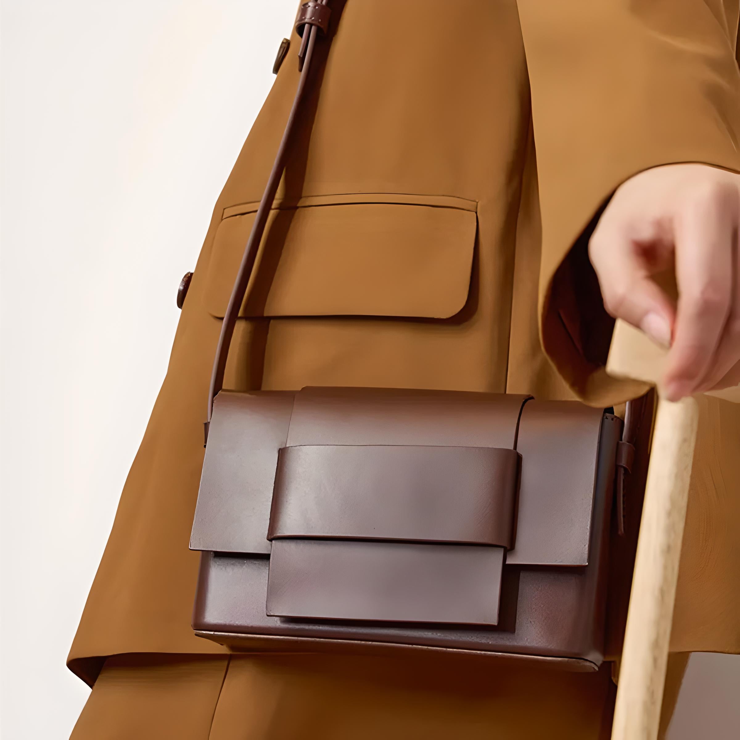 Soft Leather Crossbody Shoulder Bag – Woven Square Tofu Style, Fashionable