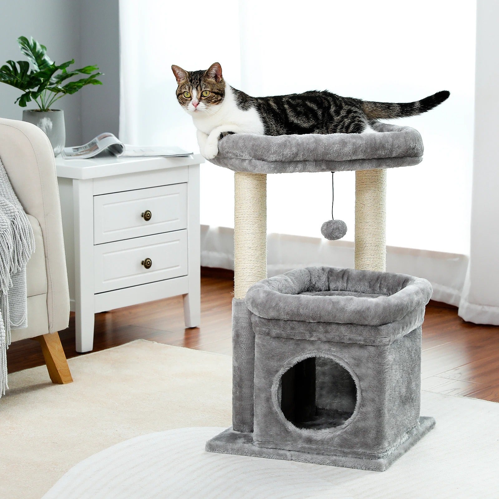 Cat Tree Tower with Condo, Sisal Scratching Posts & Pom-Pom for Cats - COOLCrown Store