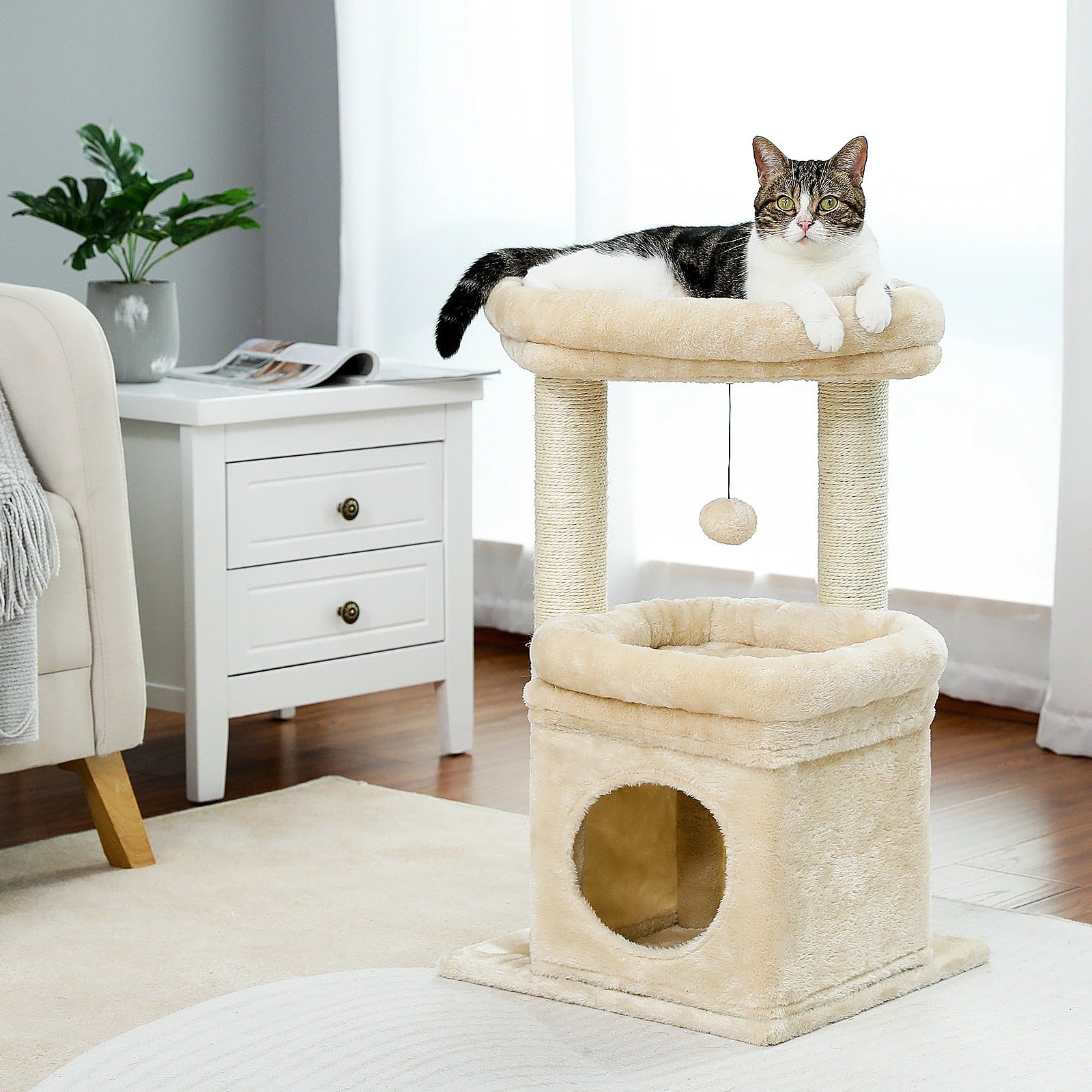 Cat Tree Tower with Condo, Sisal Scratching Posts & Pom-Pom for Cats - COOLCrown Store