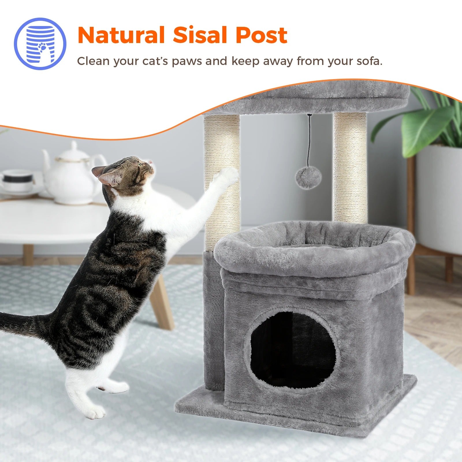 Cat Tree Tower with Condo, Sisal Scratching Posts & Pom-Pom for Cats - COOLCrown Store