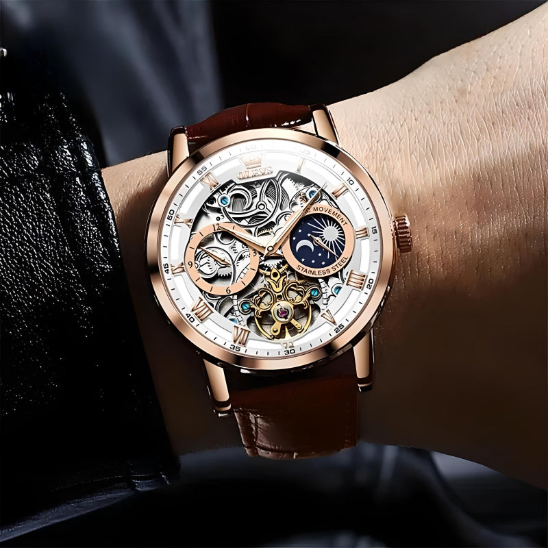 Luxury Men’s Skeleton Automatic Leather Waterproof Mechanical Watch