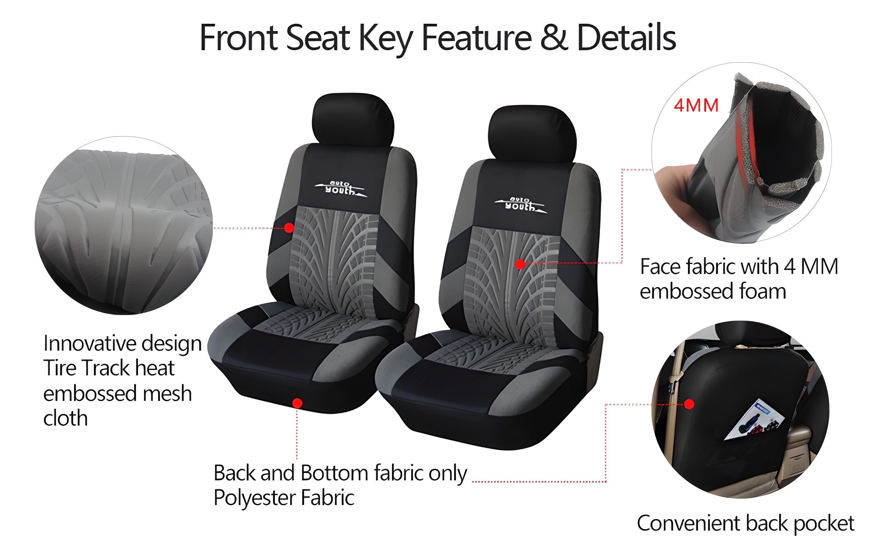 Embroidery Car Seat Covers Set Universal Fit