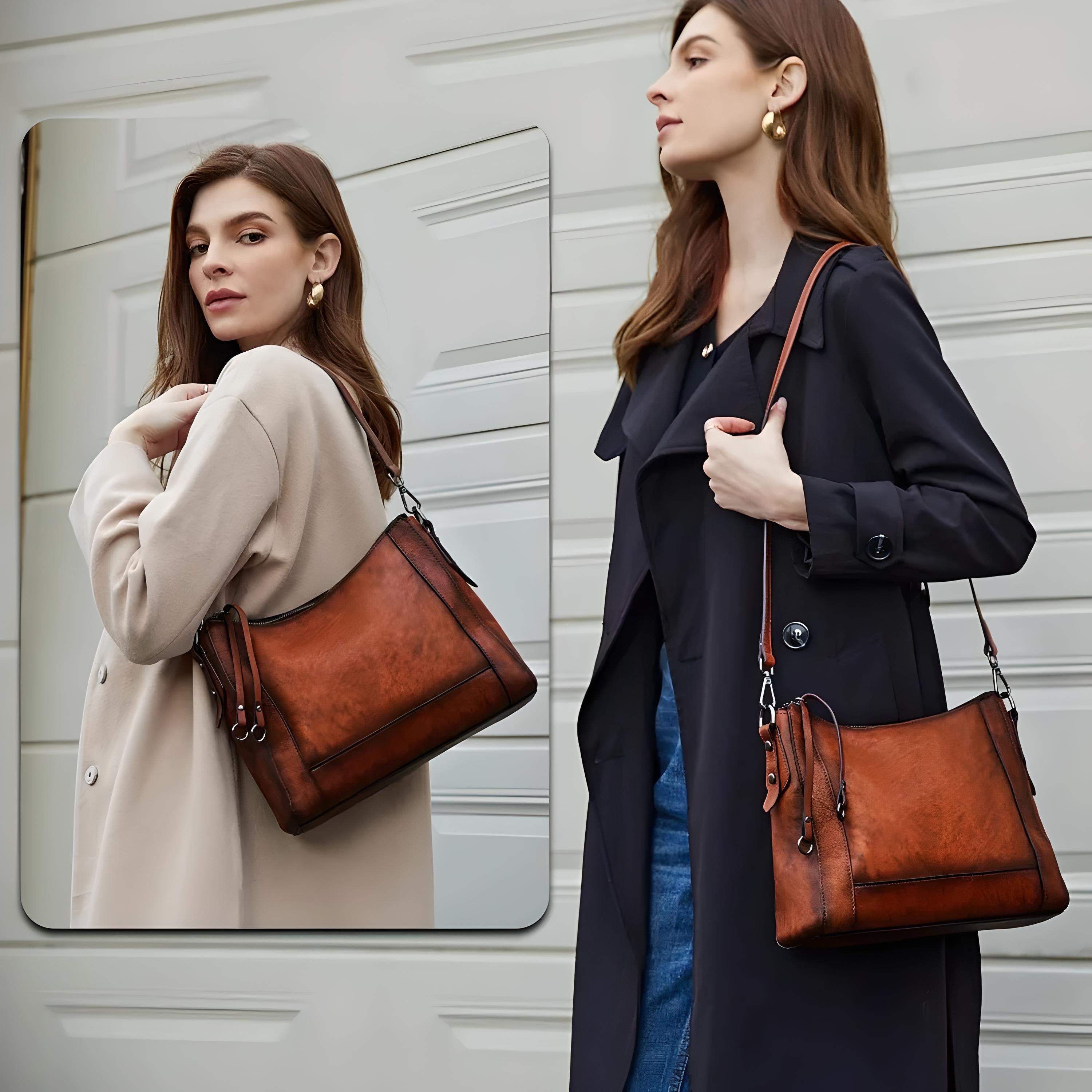 Vintage Genuine Leather Crossbody Bag for Women – Shoulder & Satchel