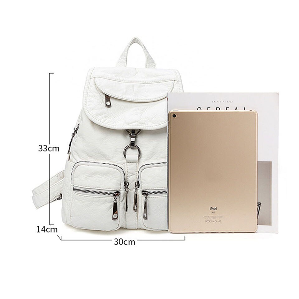 Fashion Sheepskin Leather White Backpack - COOLCrown Store