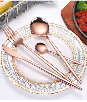 4Pcs Black Gold Cutlery Set Stainless Steel Dinnerware Silverware Flatware Set Dinner - COOLCrown Store