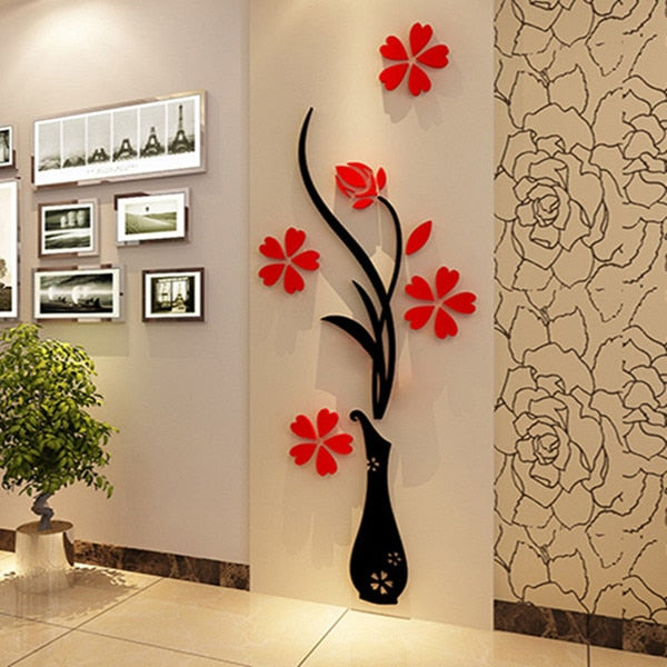 Colorful Multi-Pieces Flower Vase 3D Acrylic Wall Decoration Sticker - COOLCrown Store