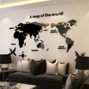 3D World Map Wall Sticker Acrylic Decoration - COOLCrown Store