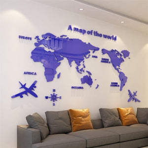 3D World Map Wall Sticker Acrylic Decoration - COOLCrown Store