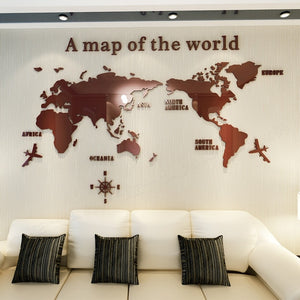 3D World Map Wall Sticker Acrylic Decoration - COOLCrown Store