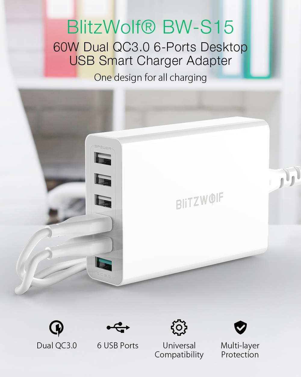 60W Dual QC3.0 6 Port USB PD Phone Charger - COOLCrown Store