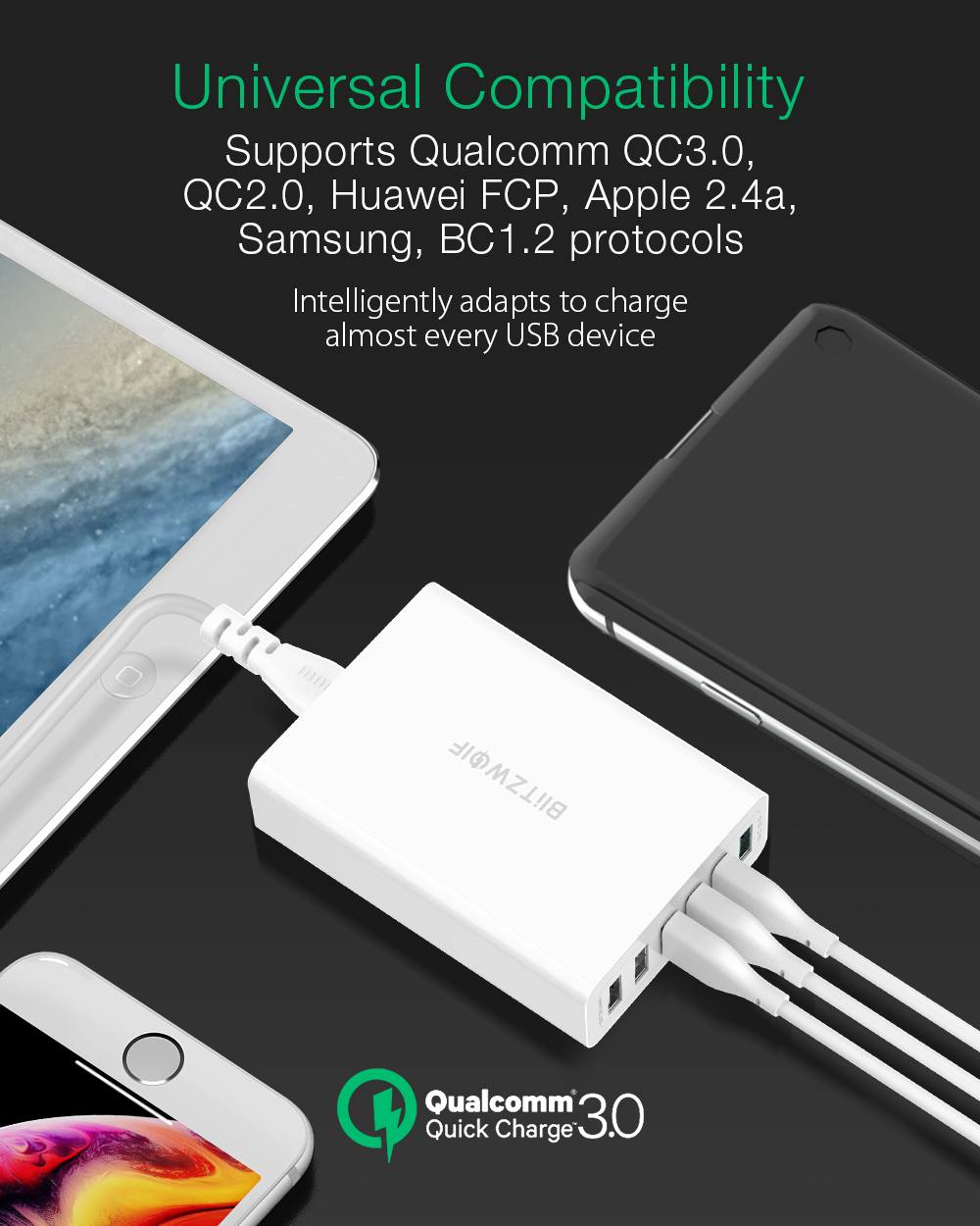 60W Dual QC3.0 6 Port USB PD Phone Charger - COOLCrown Store