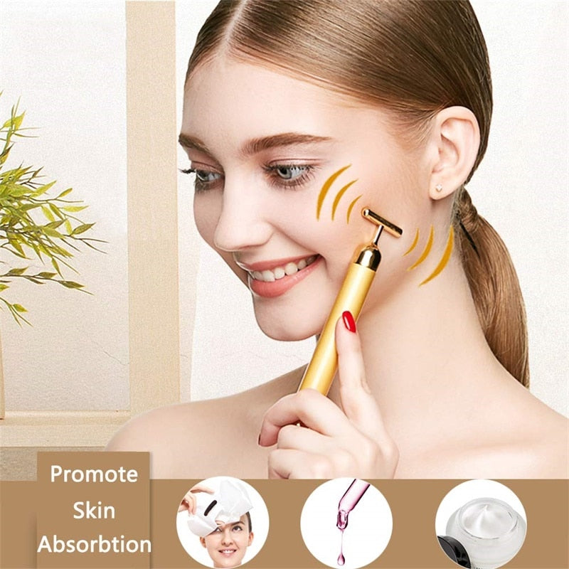 24K Gold Roller Vibrating Facial Massager Slimming Facial Skin Beauty - COOLCrown Store