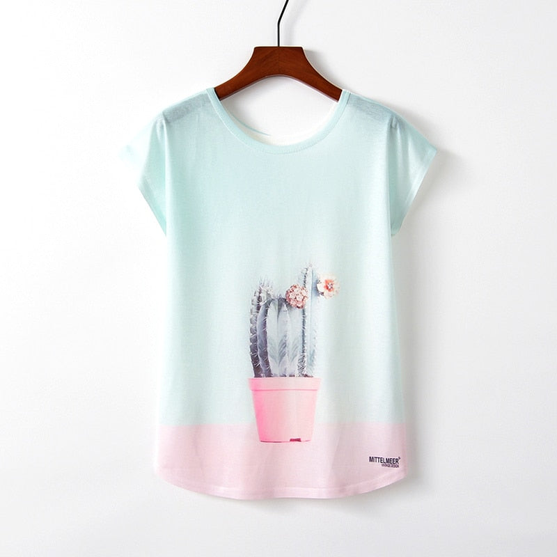 Women Cute Style Bird Print Loose T-shirt - COOLCrown Store