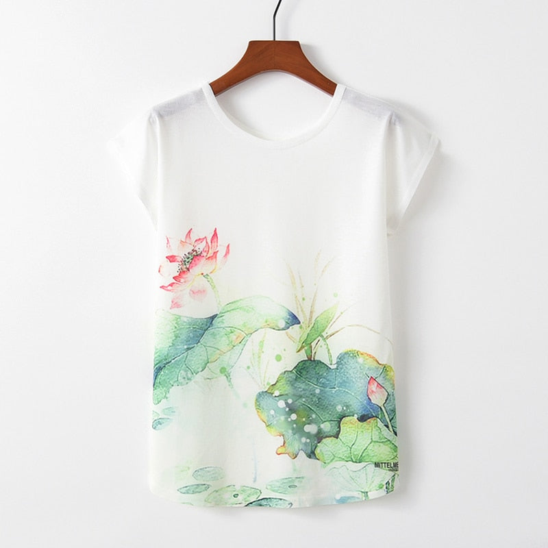 Women Cute Style Bird Print Loose T-shirt - COOLCrown Store