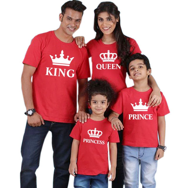 father mother daughter son crown t shirt family matching clothes outfits look daddy mommy and me baby dress king queen princess - COOLCrown Store