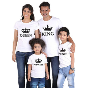 father mother daughter son crown t shirt family matching clothes outfits look daddy mommy and me baby dress king queen princess - COOLCrown Store