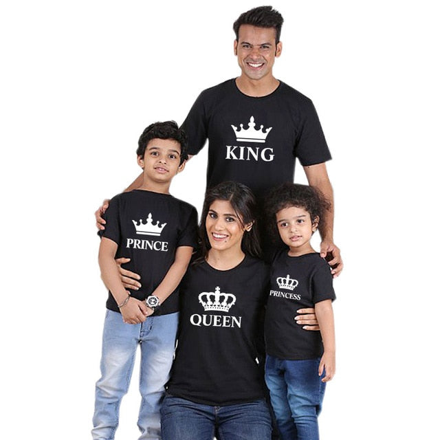 father mother daughter son crown t shirt family matching clothes outfits look daddy mommy and me baby dress king queen princess - COOLCrown Store