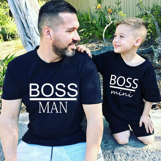 BOSS MAN and BOSS mini Little print Family Matching Father Son Kids Clothes Baby boy  Father and Son Family Look Summer Clothes - COOLCrown Store