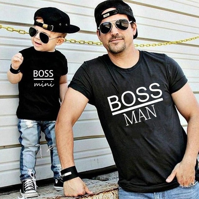 BOSS MAN and BOSS mini Little print Family Matching Father Son Kids Clothes Baby boy  Father and Son Family Look Summer Clothes - COOLCrown Store