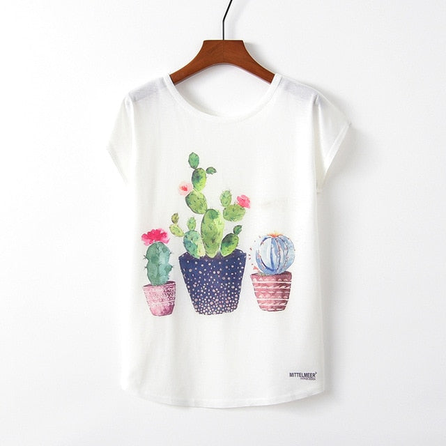 Women Cute Style Bird Print Loose T-shirt - COOLCrown Store