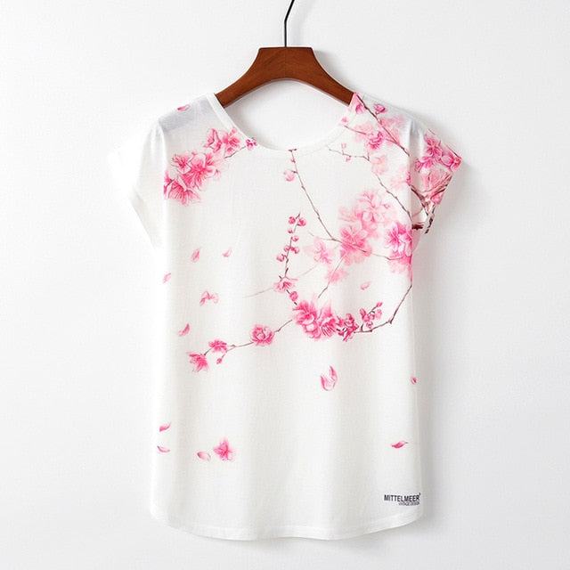 Women Cute Style Bird Print Loose T-shirt - COOLCrown Store