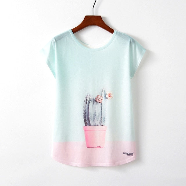 Women Cute Style Bird Print Loose T-shirt - COOLCrown Store